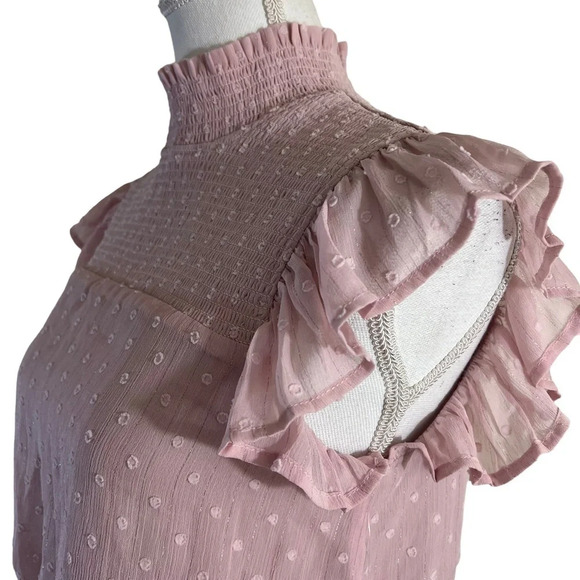 Aqua NEW Pink Swiss Dot High Neck Dress Size Small Short Sleeves Seersucker - Picture 5 of 13